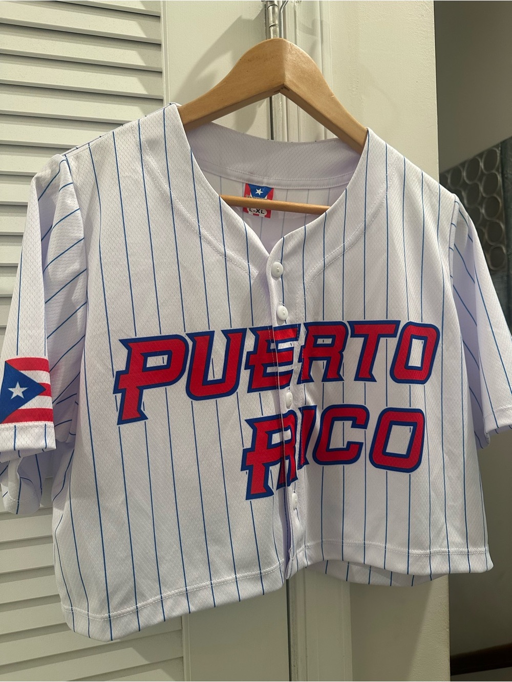 Puerto Rico Women’s White  Baseball Jersey - Red & Blue comes with 13 pins